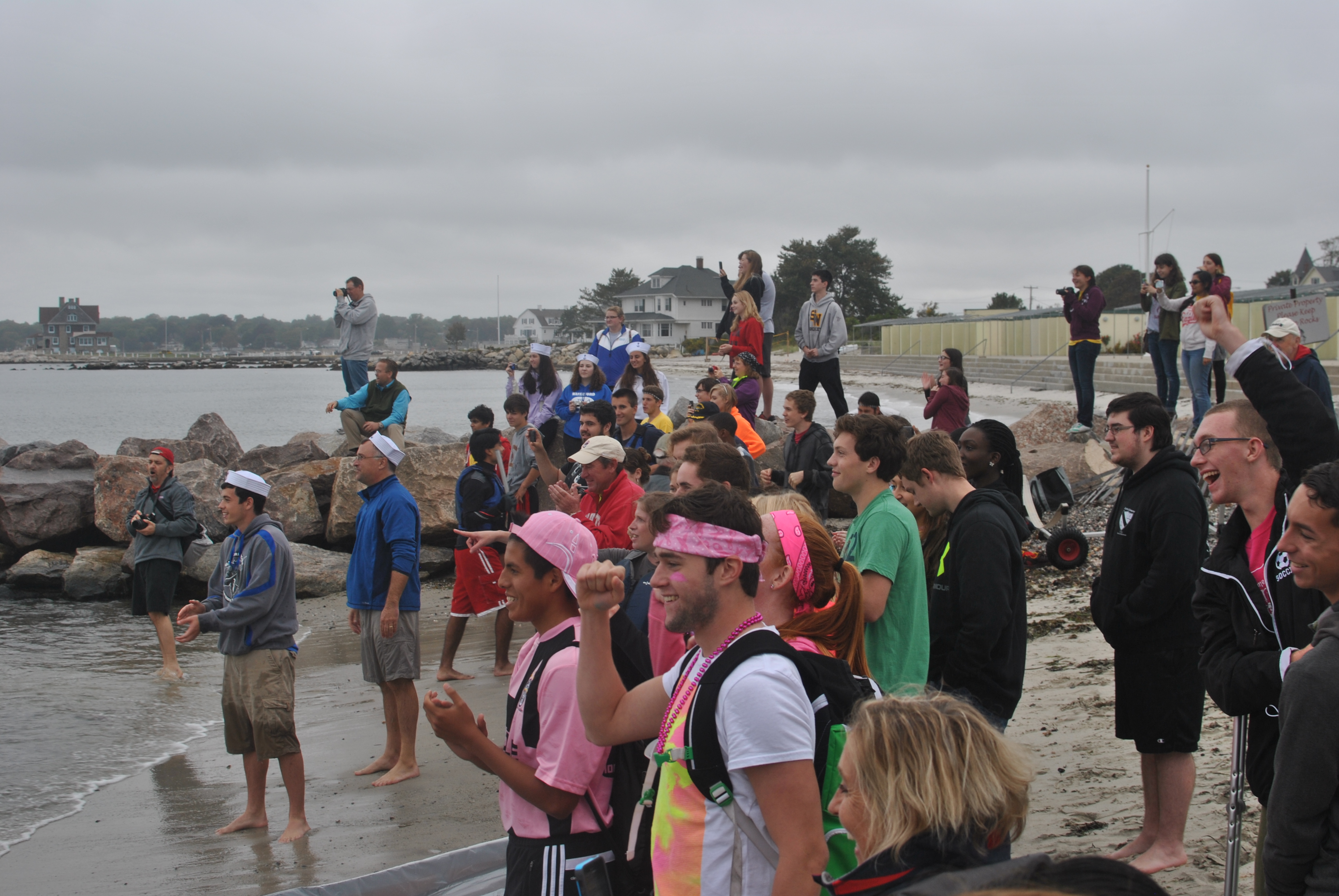 The crowd watching the cardboard boat race